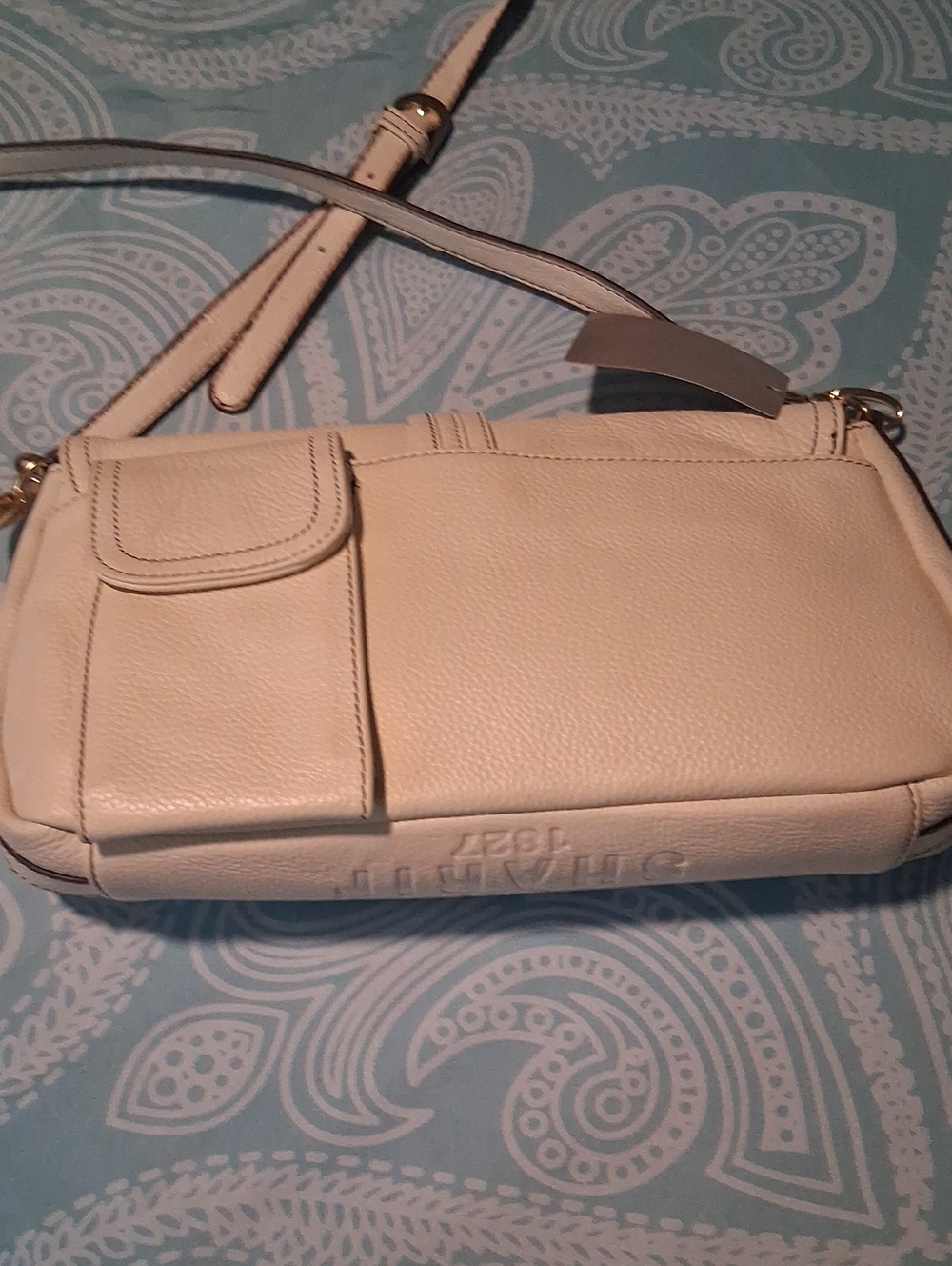 Sharif Cream Leather Crossbody Handbag with Embossed Logo - Picture 6 of 8